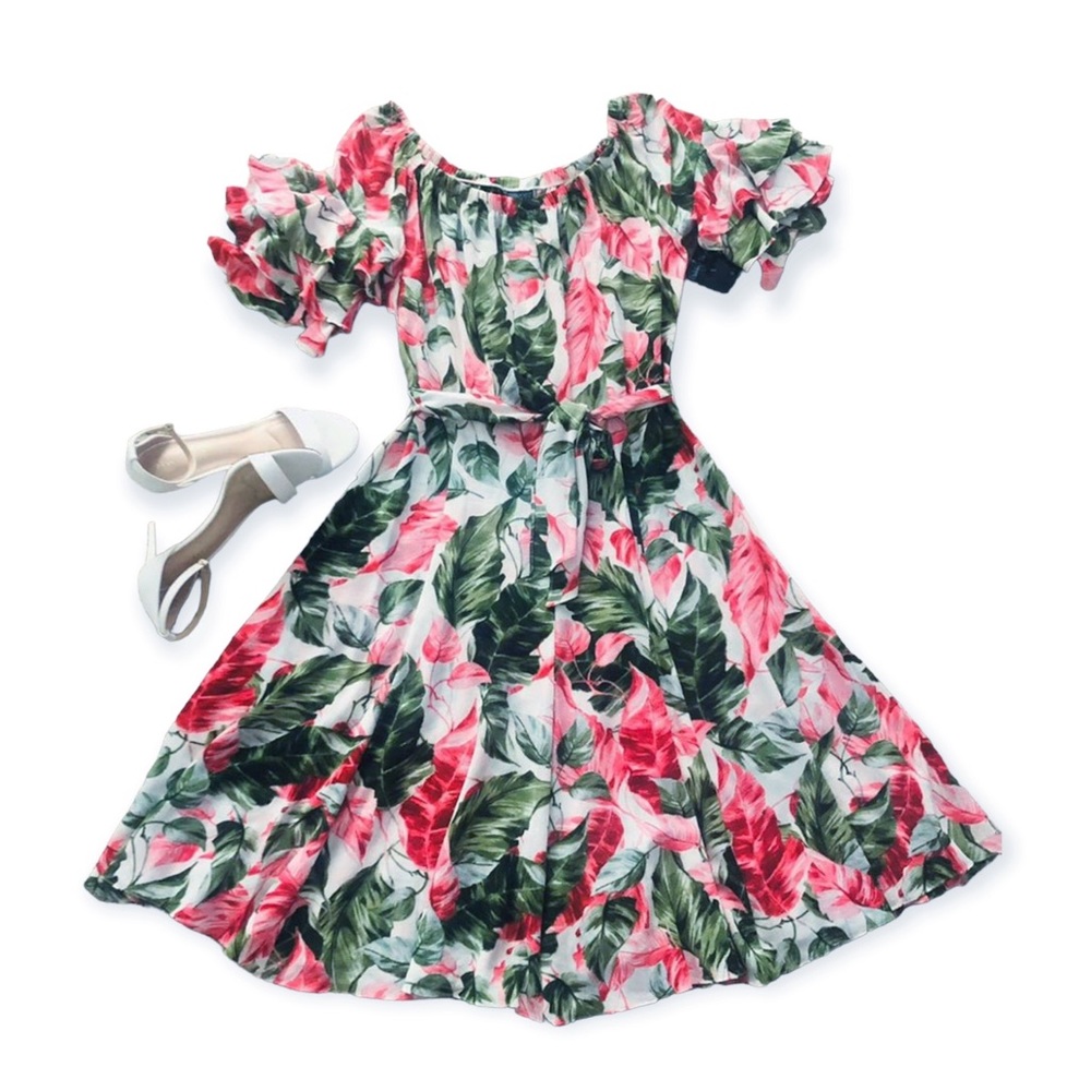 Floral Pink and Green Women's Dress